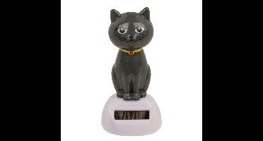 Out of the Blue - Solar bewegend katje - grijs 12 cm - Huis katten beeldjes/cadeau