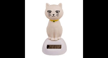 Out of the Blue - Solar bewegend katje - wit 12 cm - Huis katten beeldjes/cadeau