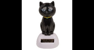 Out of the Blue - Solar bewegend katje - zwart 12 cm - Huis katten beeldjes/cadeau
