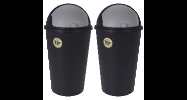 Prullenbak/afvalemmer - 2x - 25L - gerecycled kunststof - zwart