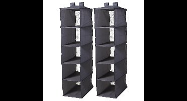 Redcliffs opbergkast - 2x - 5 planken - donkergrijs - polyester - opvouwbaar - kledingkast/organizer