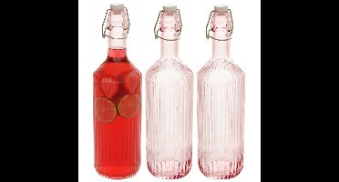 Secret de Gourmet Beugelfles / Weckfles - 3x - roze glas - luchtdicht - 1 liter - waterfles