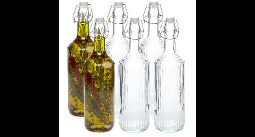 Secret de Gourmet Beugelfles / Weckfles - 6x - transparant glas - luchtdicht - 1 liter - waterfles
