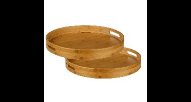 Secret de Gourmet Dienblad - 2x stuks - serveerblad - bamboe - bruin - met handvaten - D40 cm