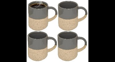 Secret de Gourmet koffie kopjes - Cairo - 4x stuks - grijs/beige - 200 ml - mokken - keramiek