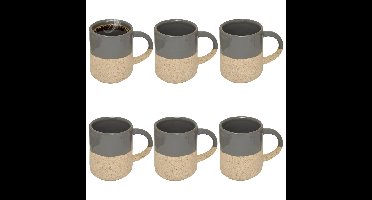 Secret de Gourmet koffie kopjes - Cairo - 6x stuks - grijs/beige - 200 ml - mokken - keramiek