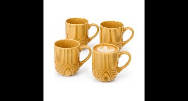 Secret de Gourmet koffie mok Memphis - 4x stuks - okergeel - 300 ml - mokken - keramiek