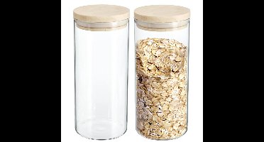 Secret de Gourmet Voorraadbus - 2x stuks - voorraadpot - 1300 ml - glas met houten deksel