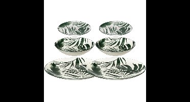Servies set Palm Leaf - 2x - 36-delig - groen - aardewerk dinerservies - tafelservies - 12 personen