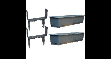 Set van 2 kunststof plantenbak grijs rechthoekig 80 cm met 4 verstelbare balkon/muurbeugels