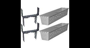 Set van 2 kunststof plantenbakken grijs rechthoekig 80 cm met 4 verstelbare balkon/muurbeugels