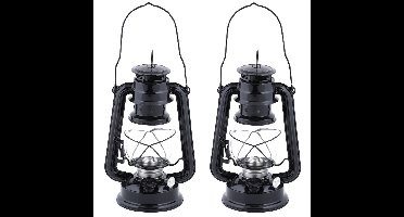 Set van 2x stuks olielamp/stormlantaarn zwart 11,7 x 15,7 x 24 cm