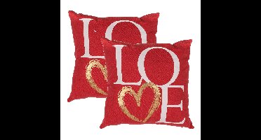 Set van 2x stuks valentijn cadeau sierkussens rood love 40 x 40 cm