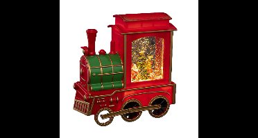 Snowglobe glitter trein - 21 cm - met LED verlichting - warm wit - kersttrein lantaarn