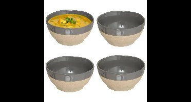 Soepkommen Provence - 4x - beige/grijs - 15 x 7 cm - keramiek - kommetjes - schaaltjes - 720 ml