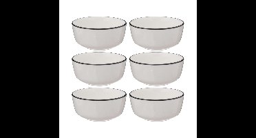 Soepkommen/serveer schaaltjes - 6x - Corona - porselein - D15 x H6.5 cm - wit/zwart - Stapelbaar