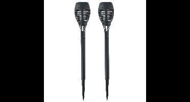 Solar tuinlamp fakkels/toortsen - 2x - met vlam effect - zwart - 48 cm
