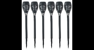 Solar tuinlamp fakkels/toortsen - 6x - met vlam effect - zwart - 48 cm