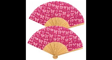 Spaanse hand waaier - 2x - Strik - roze - 21 cm - bamboe/papier