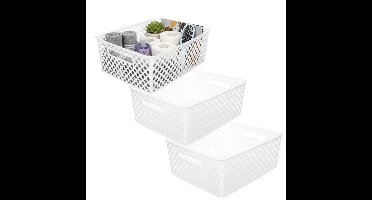 Storage Solutions Kast Opbergmand - 3x - van kunststof - wit - 29 x 35 x 13 cm - 11 liter inhoud