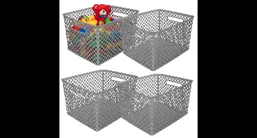 Storage Solutions Kast Opbergmand - 4x - van kunststof - grijs - 30 x 37 x 21 - 19 liter inhoud