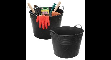 Storage solutions opbergmand - 2x - zwart - 40 l - kunststof - 42 x 40 x 35 cm - met handvatten