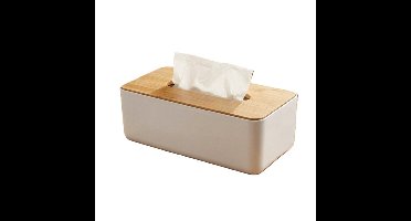 Storage Solutions Tissuedoos - rechthoekig - kunststof - bamboe bovenkant - 26 x 13 cm