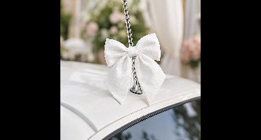 Trouwauto antenne strikjes - 2x stuks - wit - 12 x 13 cm - bruiloft decoratie