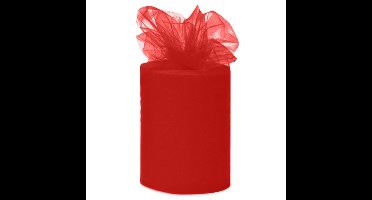 Tule stof op rol - rood - 7.5cm x 20meter - Organza/mesh decoratie stoffen