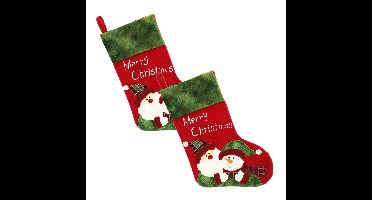 Unique Living kerstsokken - 2x st - rood/groen - B25 x H45 cm - polyester - Merry Christmas