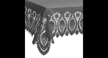 Unique Living tafelkleed/tafellaken - buiten/binnen - antraciet - 137 x 180 cm - Kant patroon