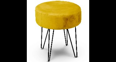 Velvet kruk Davy - oker geel - metaal/stof - D35 x H40 cm - bijzet stoeltjes