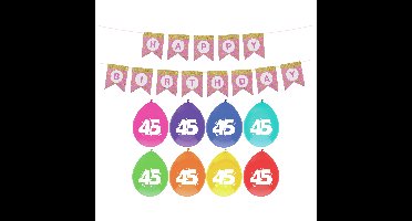 Verjaardag 45 jaar geworden versiering - 16x thema ballonnen - 1x Happy Birthday slinger 300 cm