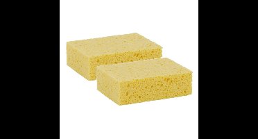 Viscose huishoud spons - 2x stuks - geel - 14 x 11 x 3,5 cm - Biologisch afbreekbaar