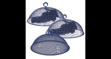Vliegenkap/voedselkap - 3x - rond - D30 x H15 cm - blauw - buiten eten - anti insecten - metaal