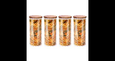 Voorraadpot/bewaarpot Foodking - 4x - borosilicaat glas - 1250 ml - glas/hout - D9.5 x H21 cm