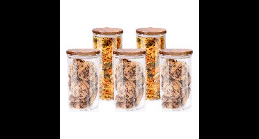 Voorraadpot/bewaarpot Foodking - 5-delige set - borosilicaat glas - 950/1250 ml - glas/hout