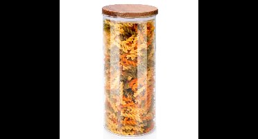 Voorraadpot/bewaarpot Foodking - borosilicaat glas - 1250 ml - glas/hout - luchtdicht