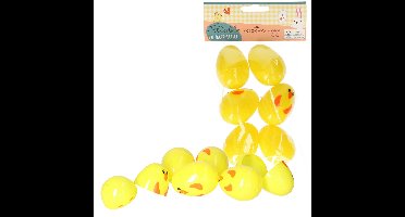 Vulbare hobby kunststof paaseieren - 5,5 cm - 6x stuks - kuikens geel - Paasdecoraties