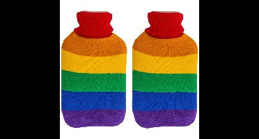 Warmwater kruik - 2x - Pride/regenboog thema kleuren - 2 liter - 18 x 34 cm