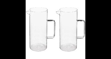 Water Karaf/schenkkan met schenktuit - 2x - glas - 1.5 Liter - D10 x H22 cm