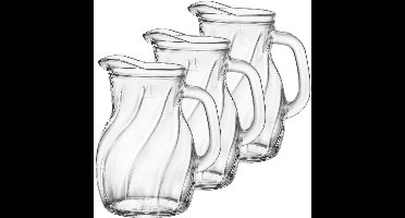 Waterkan - 3x stuks - 1 liter - D15 x H19 cm - glas - schenkkan - sapkan - kannen