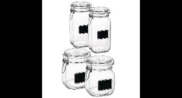 Weckpotten/inmaakpotten - Set van 4x stuks - met krijtplaatje 750 ml - 1,5 liter - D 10,6 cm