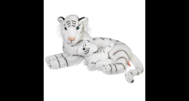 Wild Republic Pluche witte tijger met jong knuffel - 38 cm - Tijgers Wilde dieren knuffels