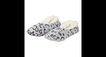Apollo ballerina sloffen - fleece - grijs - antislip - dierenprint