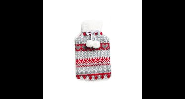 Warmwaterkruik - 2L - 20 x 34 cm - rood/wit - met hoes - kruik - winter print