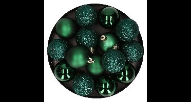 12x stuks kunststof kerstballen donkergroen 6 cm mat/glans/glitter