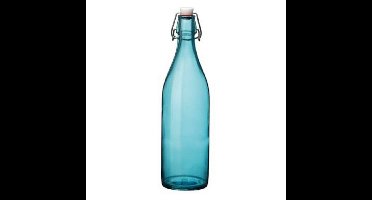 Bormioli rocco waterfles met beugeldop - turquoise transparant - 1000 ml - Giara home deco fles