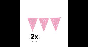 Geboorte meisje vlaggetjes - 2x stuks - Roze Nijntje thema vlaggenlijn - 600 cm - kunststof