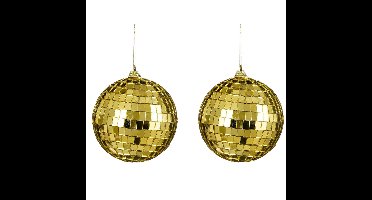 Grote discobal kerstballen - 2x stuks - goud - 10 cm - foam - spiegelbollen